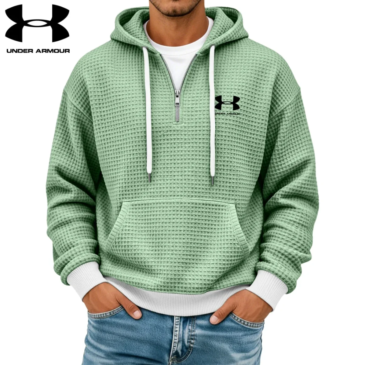 Texturerad Halv-zip Hoodie || Utförsäljning - Bild 9