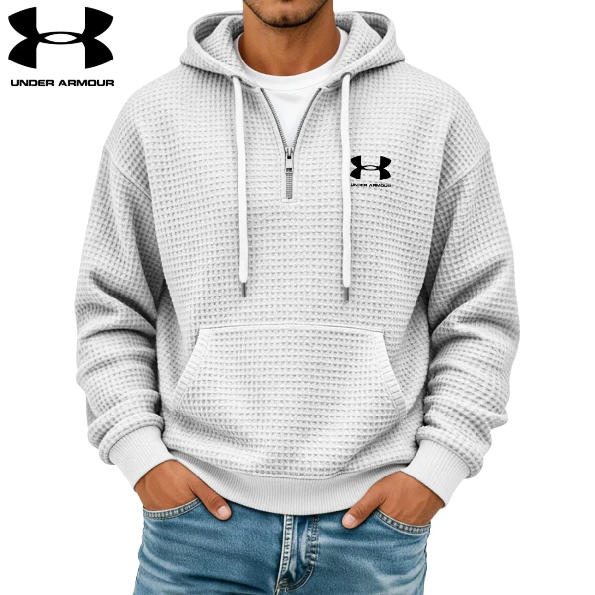 Texturerad Halv-zip Hoodie || Utförsäljning - Bild 3
