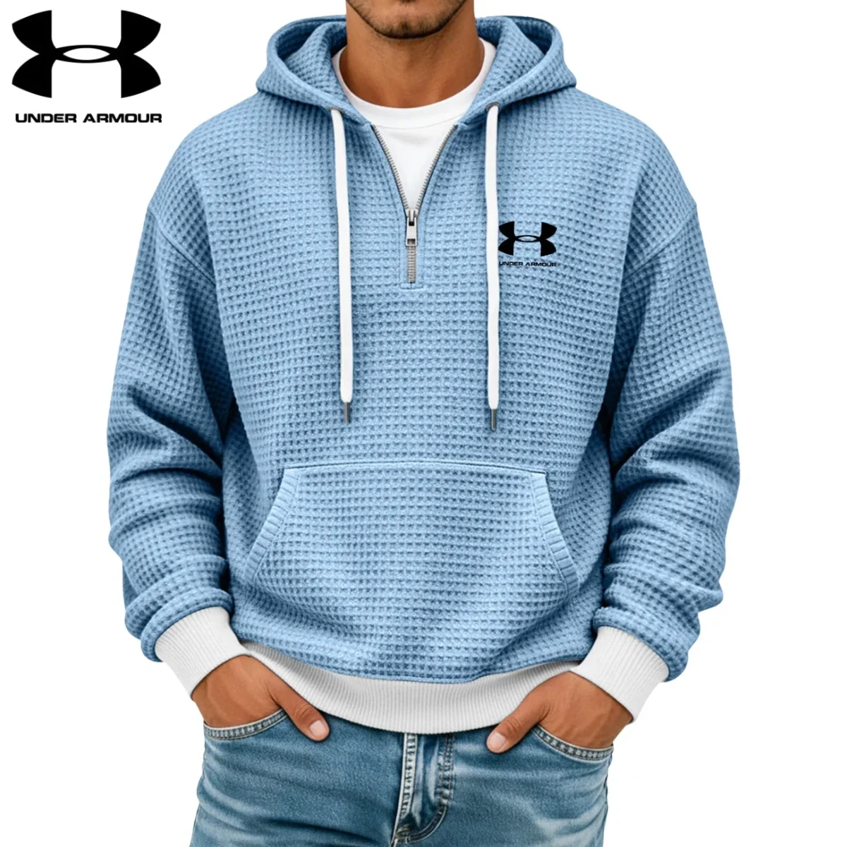 Texturerad Halv-zip Hoodie || Utförsäljning