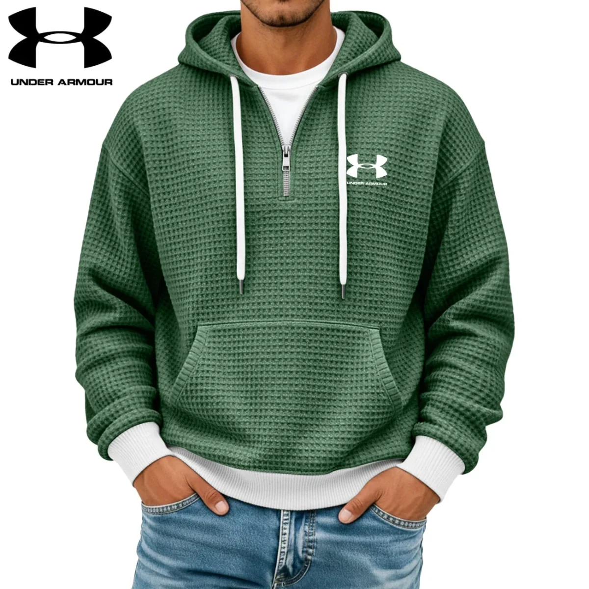 Texturerad Halv-zip Hoodie || Utförsäljning - Bild 8