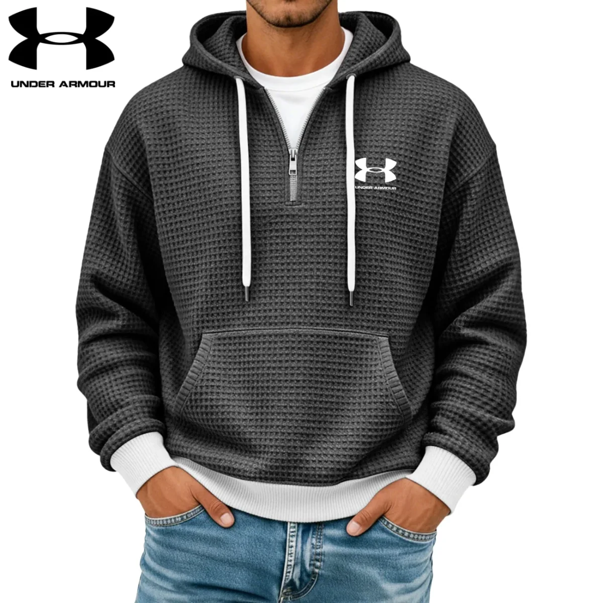 Texturerad Halv-zip Hoodie || Utförsäljning - Bild 4
